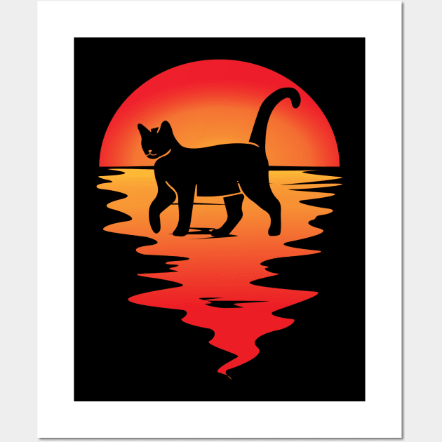 cute cat at retro sunset background Wall Art by DopamIneArt